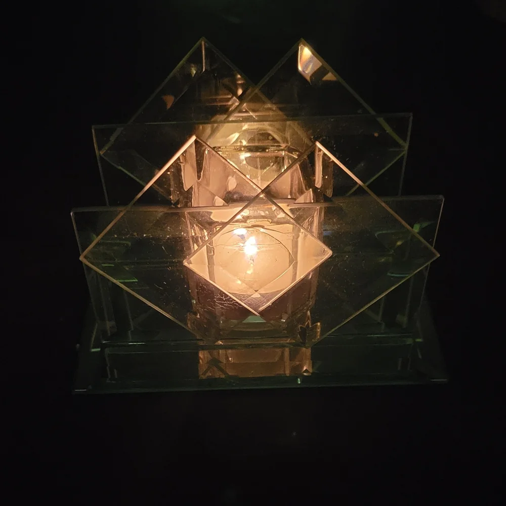 Vtg Kohl's Images Mirrored Votive Candle Holder W/Candle
